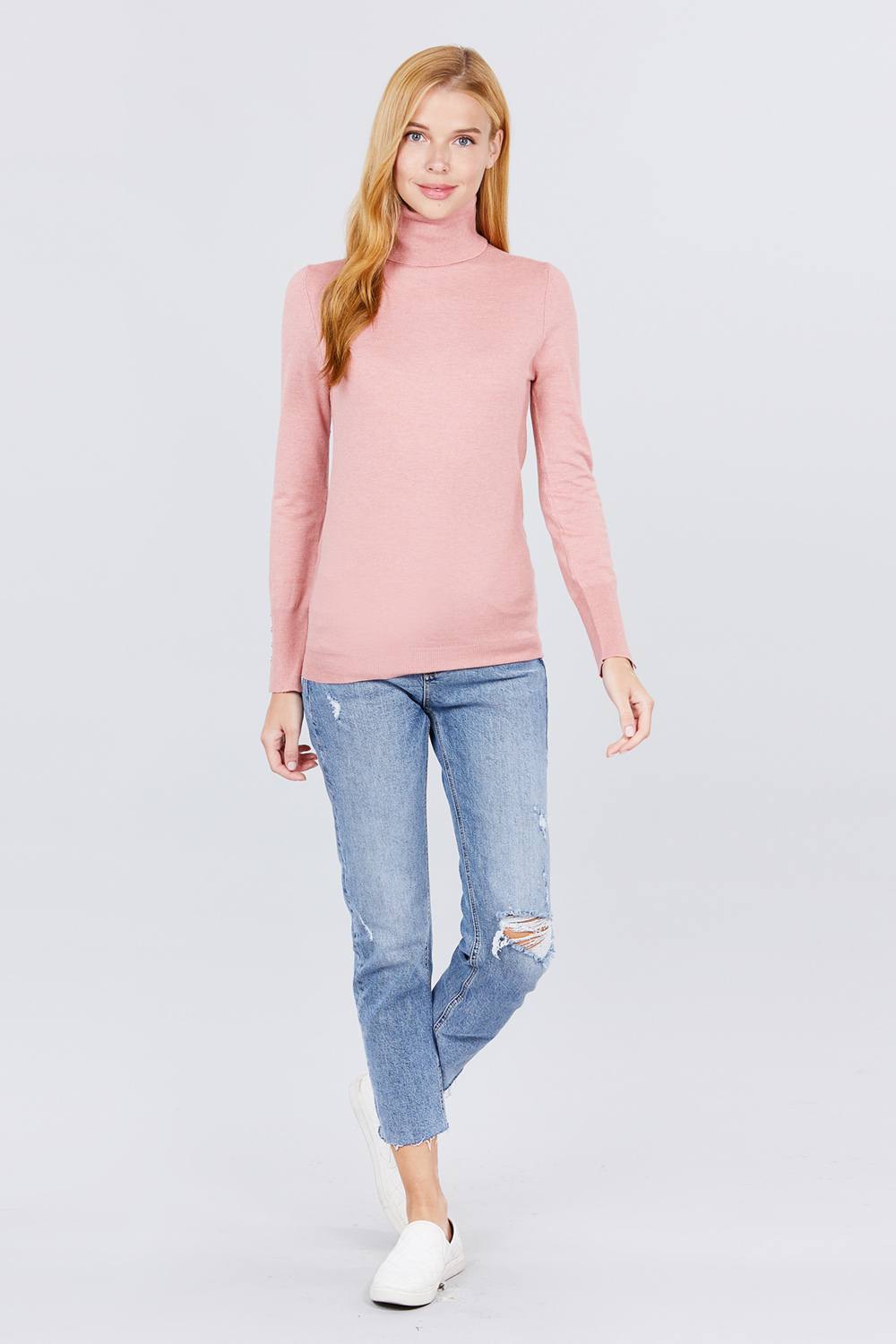 Long Sleeve With Metal Button Detail Turtle Neck Viscose Sweater