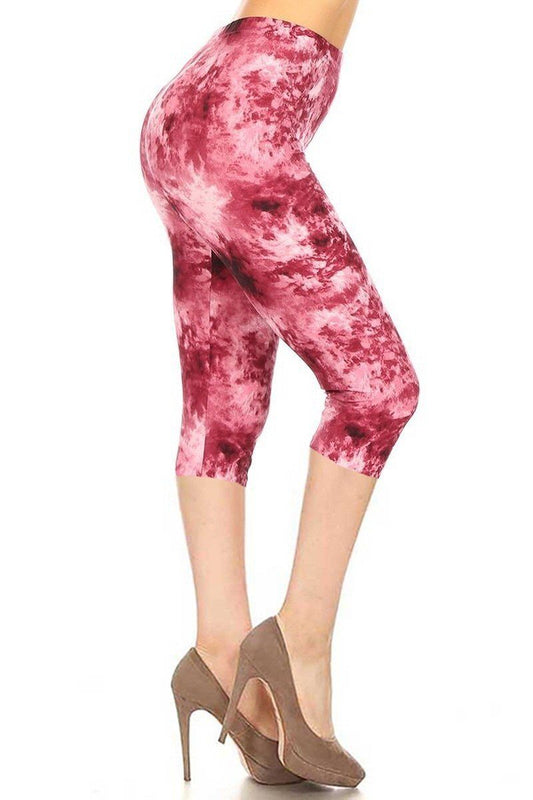 Tie Dye Print, High Rise, Fitted Capri Leggings