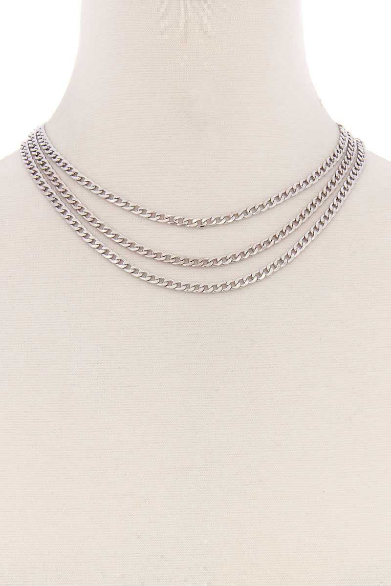 3 Simple Metal Chain Layered Necklace