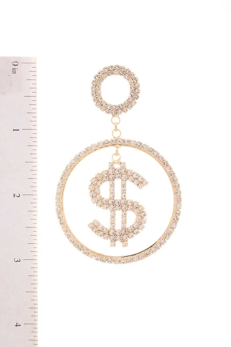 Rhinestone Dollar Sign Round Dangle Earring