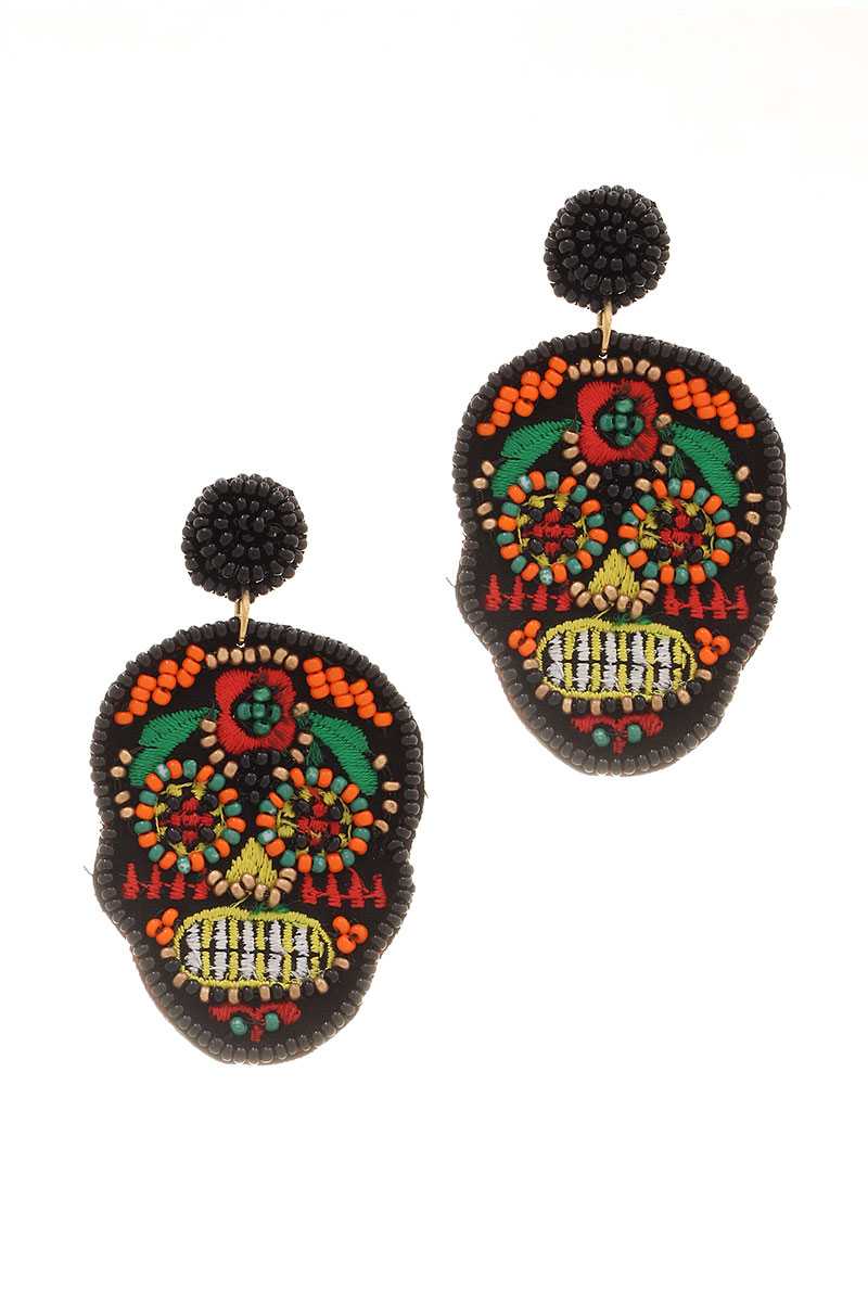 Day Of The Dead Seed Beaded Skull Earring