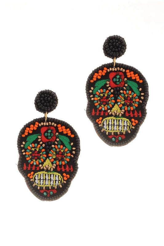 Day Of The Dead Seed Beaded Skull Earring