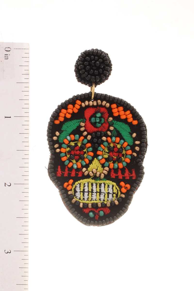 Day Of The Dead Seed Beaded Skull Earring