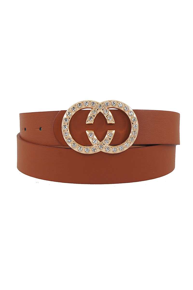 Trendy Rhinestone Double Ring Buckle Belt