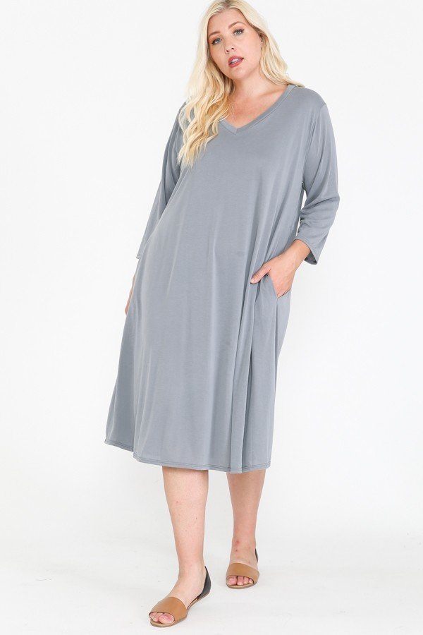 V Neck Hidden Pocket Swing Dress