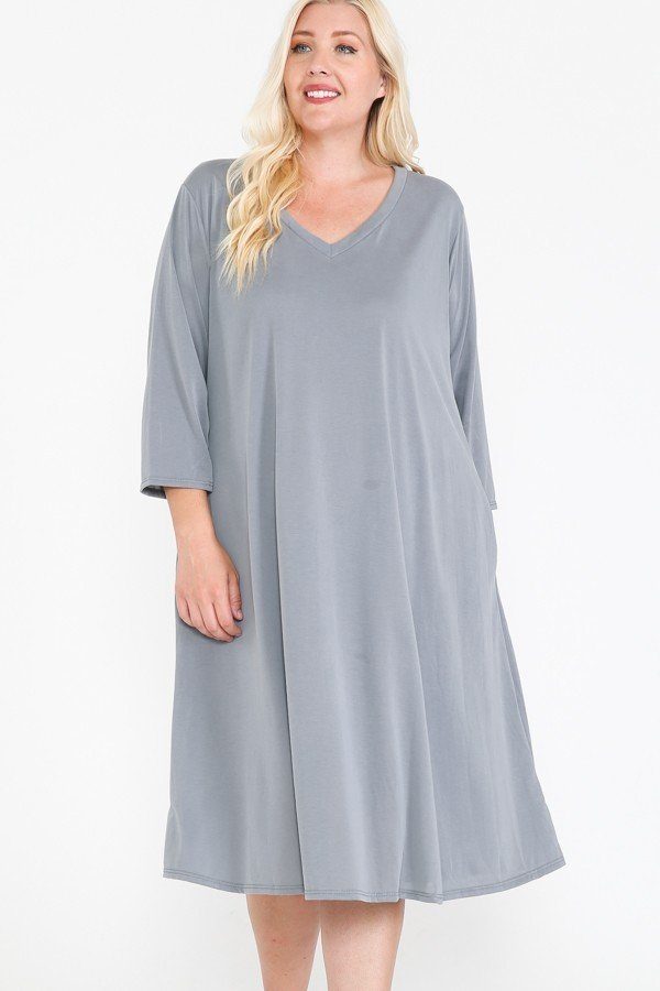 V Neck Hidden Pocket Swing Dress