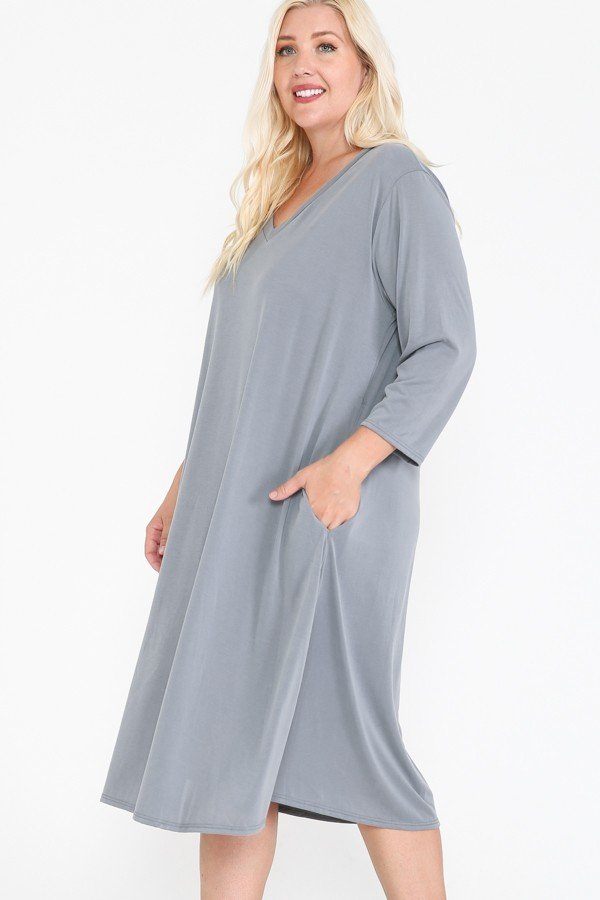 V Neck Hidden Pocket Swing Dress