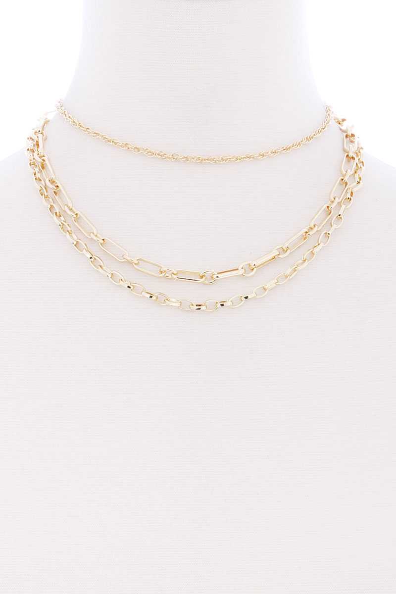 3 Layered Metal Chain Necklace