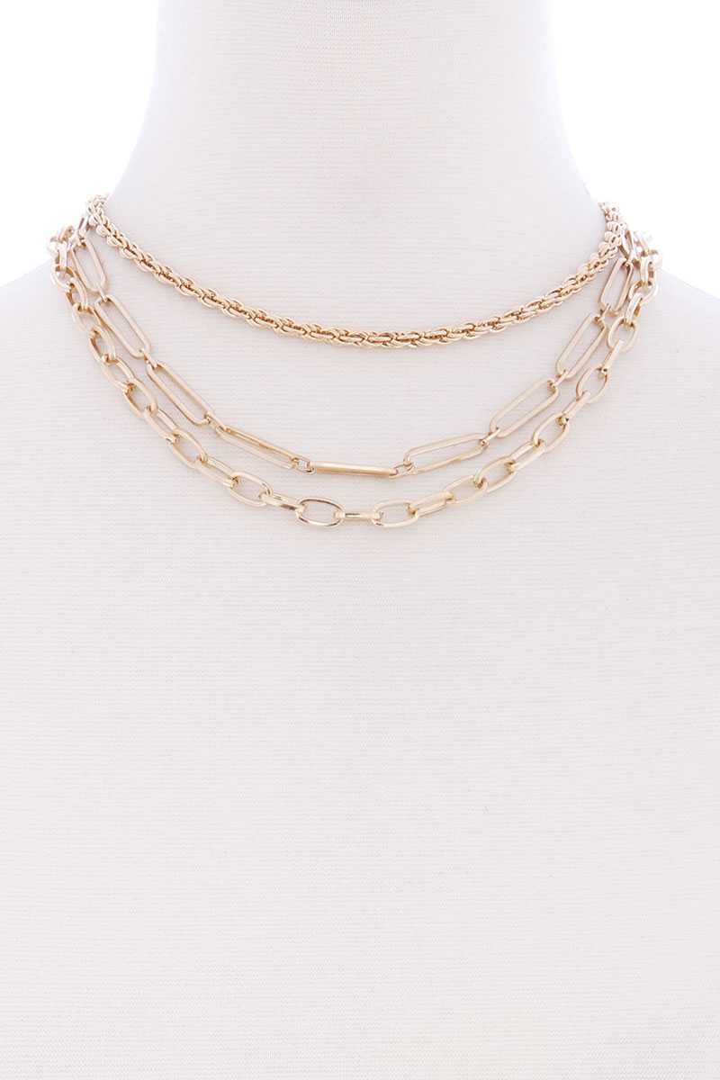 3 Layered Multi Metal Chain Necklace