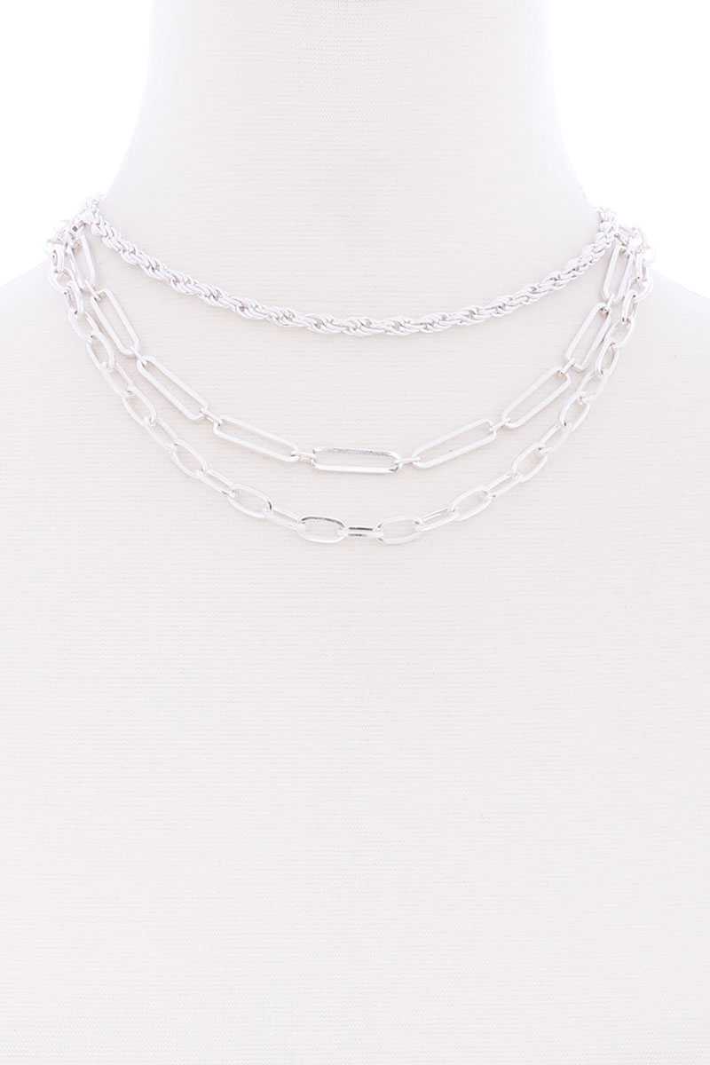 3 Layered Multi Metal Chain Necklace