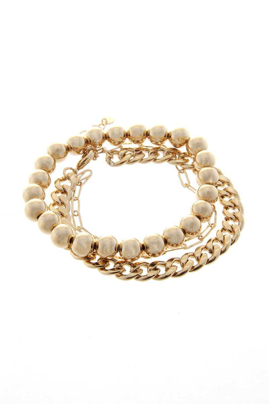 3 Layered Metal Chain Multi Bracelet Set