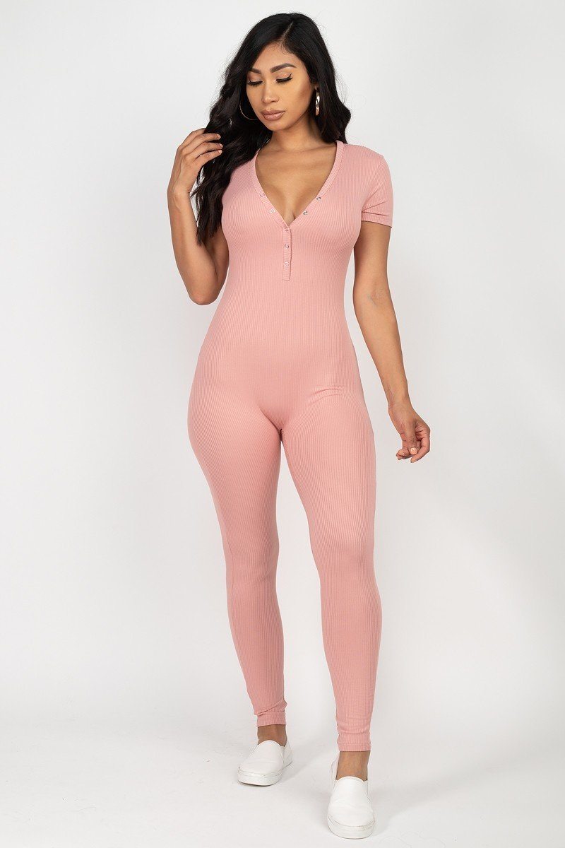 Button Down Bodycon Jumpsuit