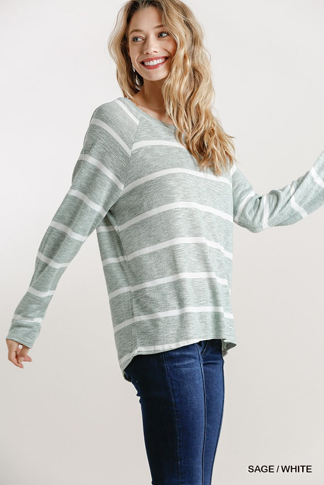 Striped Round Neck Long Sleeve Top