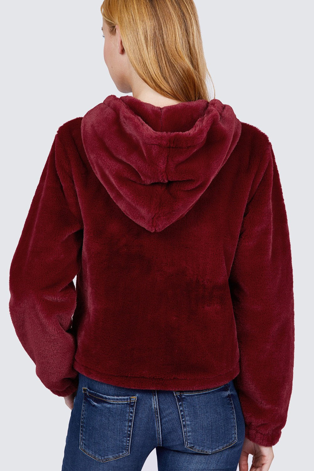 Zipper Detail Faux Fur Hoodie