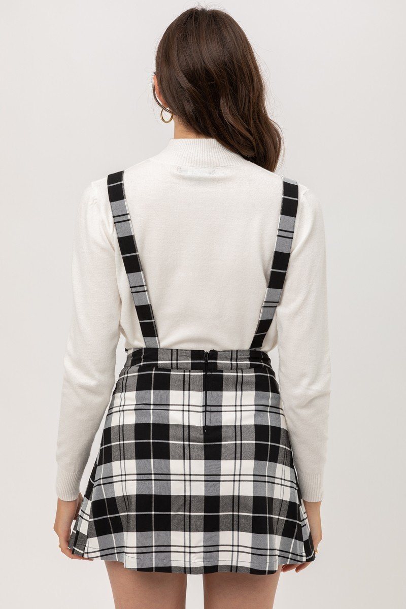 Woven Stretch Plaid Pleated Skirtall