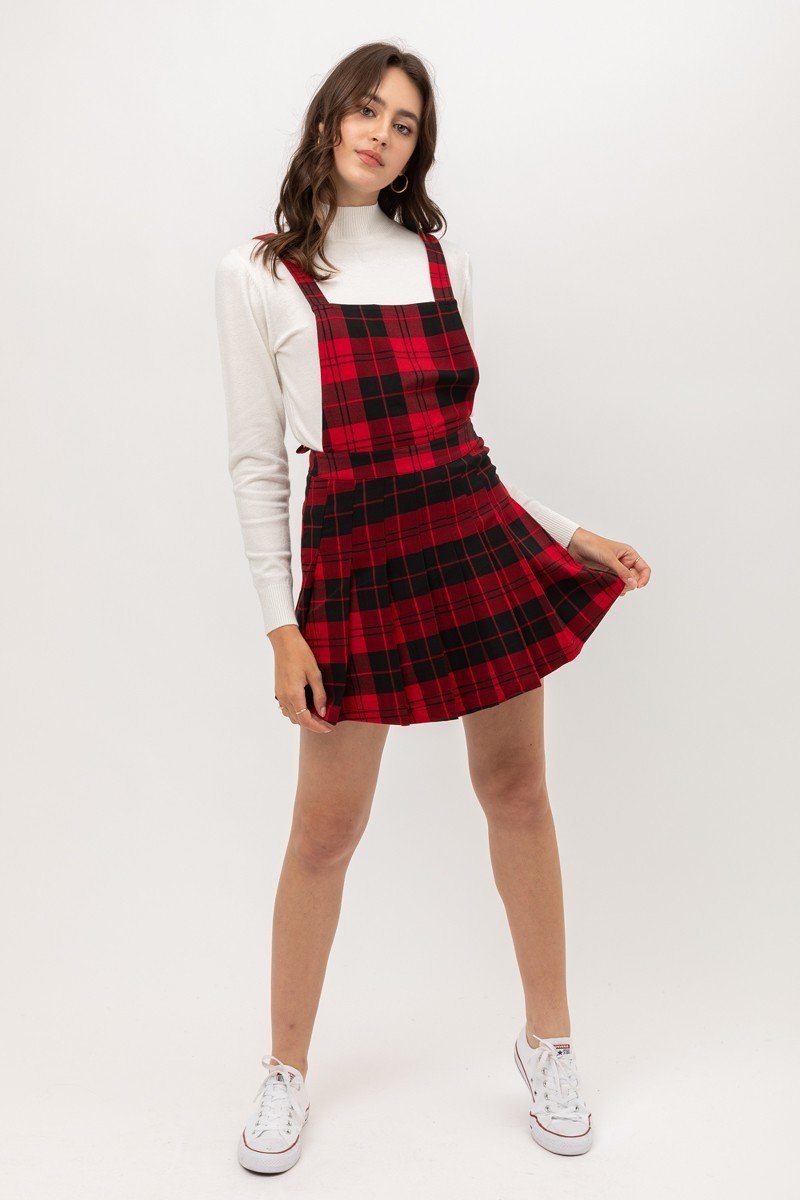 Woven Stretch Plaid Pleated Skirtall