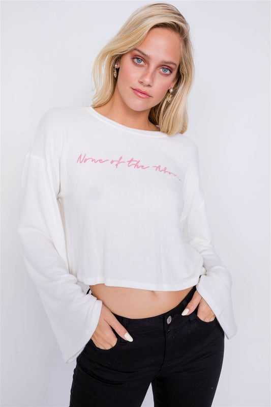 "none Of The Above" Bell Sleeve Crop Top