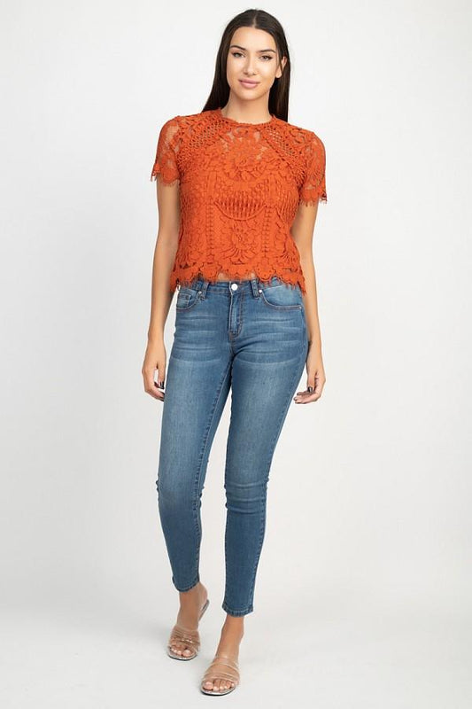 Eyelash Trim Sheer Floral Lace Top