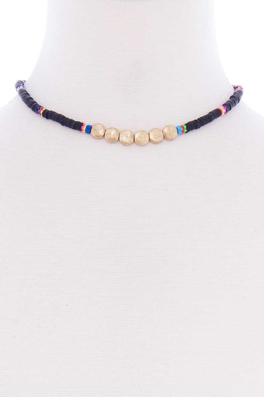 Multi Metal Round Short Necklace