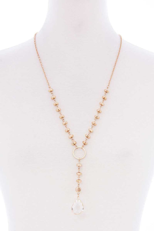 Ball Chain Y Neck Clear Pendant Long Necklace