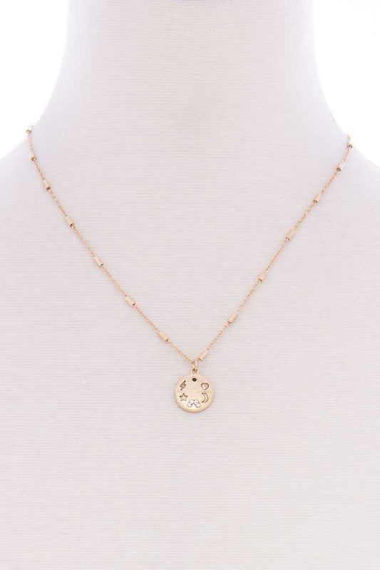 Metal Chain Star Heart Lightning Moon Round Pendant Necklace