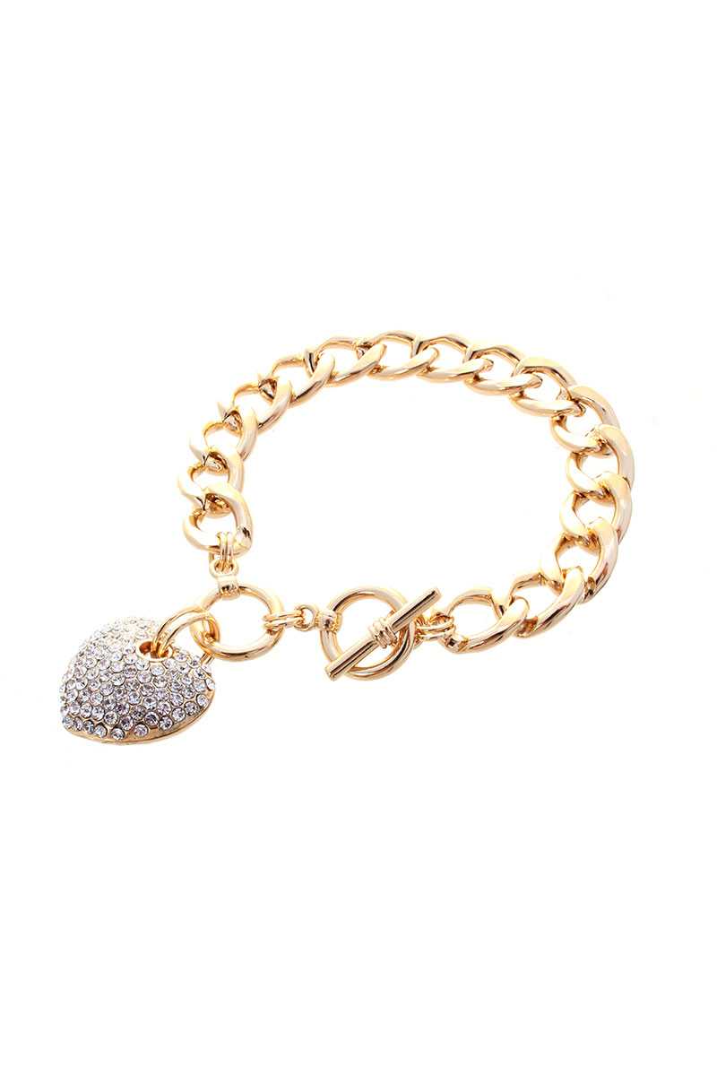 Heart Stone Metal Link Chain Toggle Clasp Bracelet