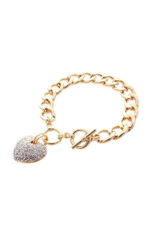 Heart Stone Metal Link Chain Toggle Clasp Bracelet