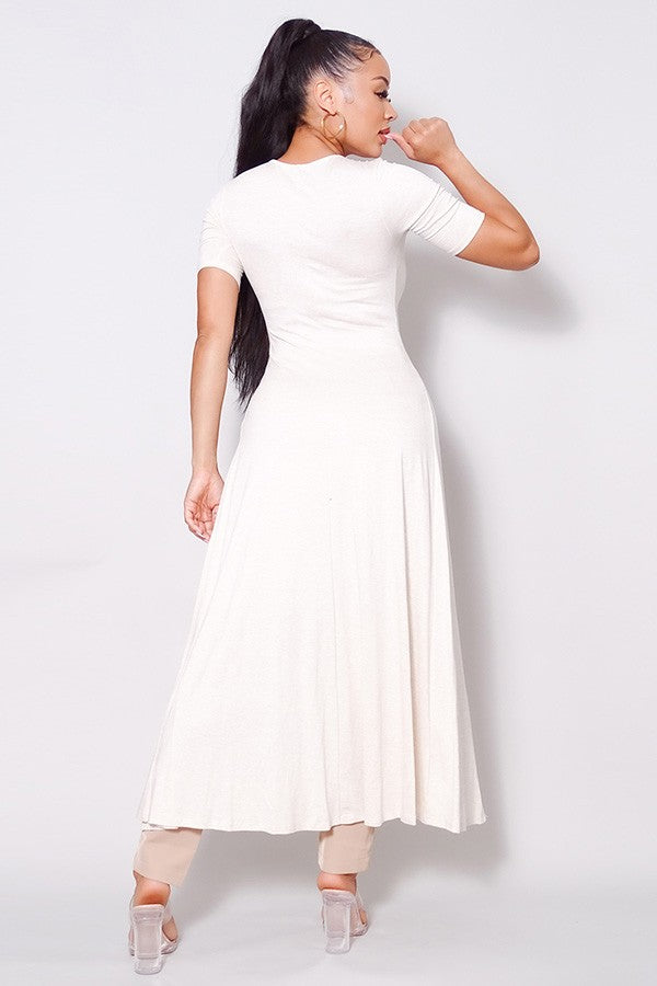Elbow Sleeve Maxi Tank Top With Side Slits