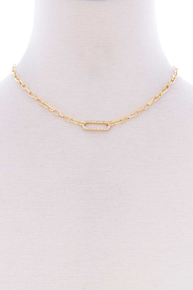 Stone Oval Point Metal Chain Necklace