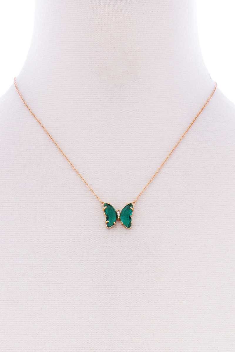 Butterfly Color Stone Pendant Dainty Necklace