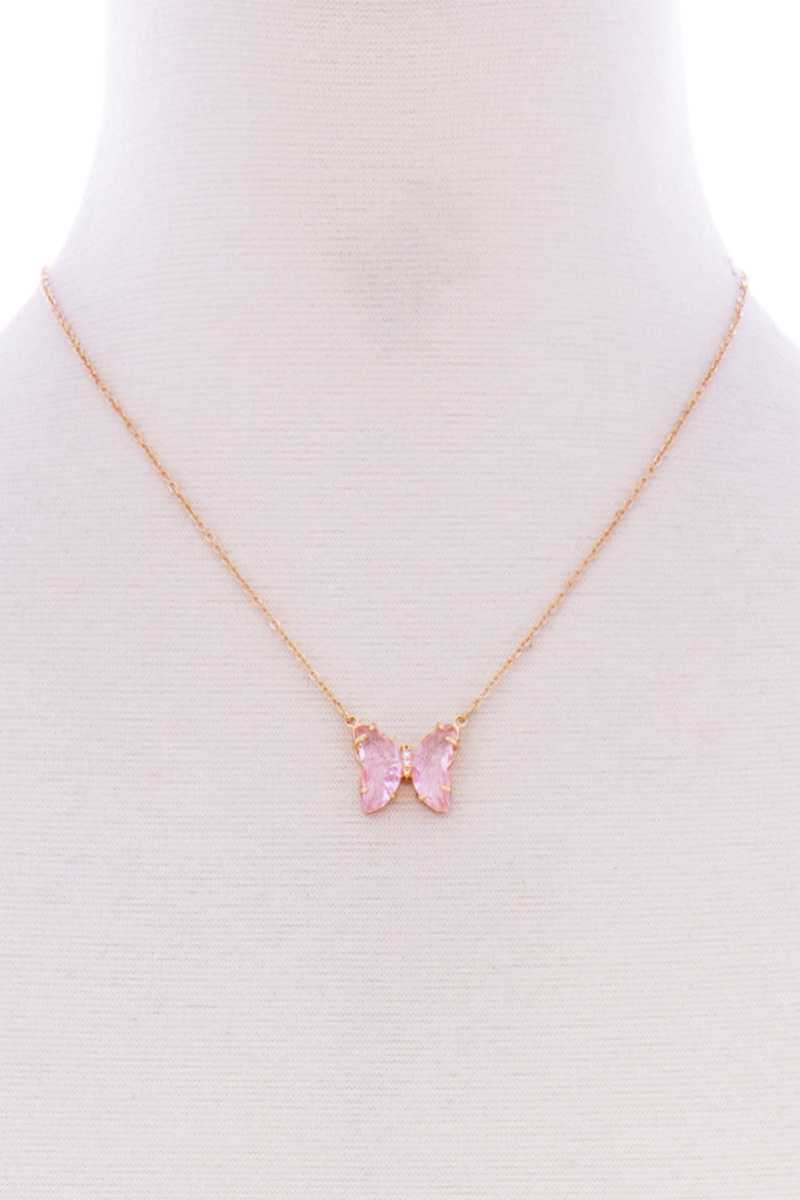 Butterfly Color Stone Pendant Dainty Necklace