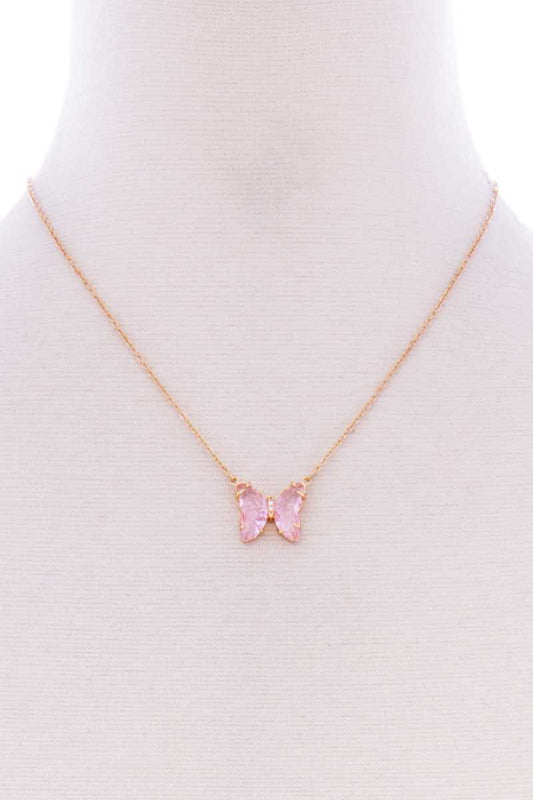 Butterfly Color Stone Pendant Dainty Necklace