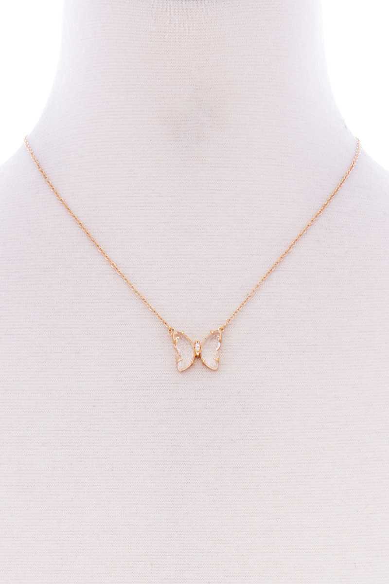 Butterfly Color Stone Pendant Dainty Necklace