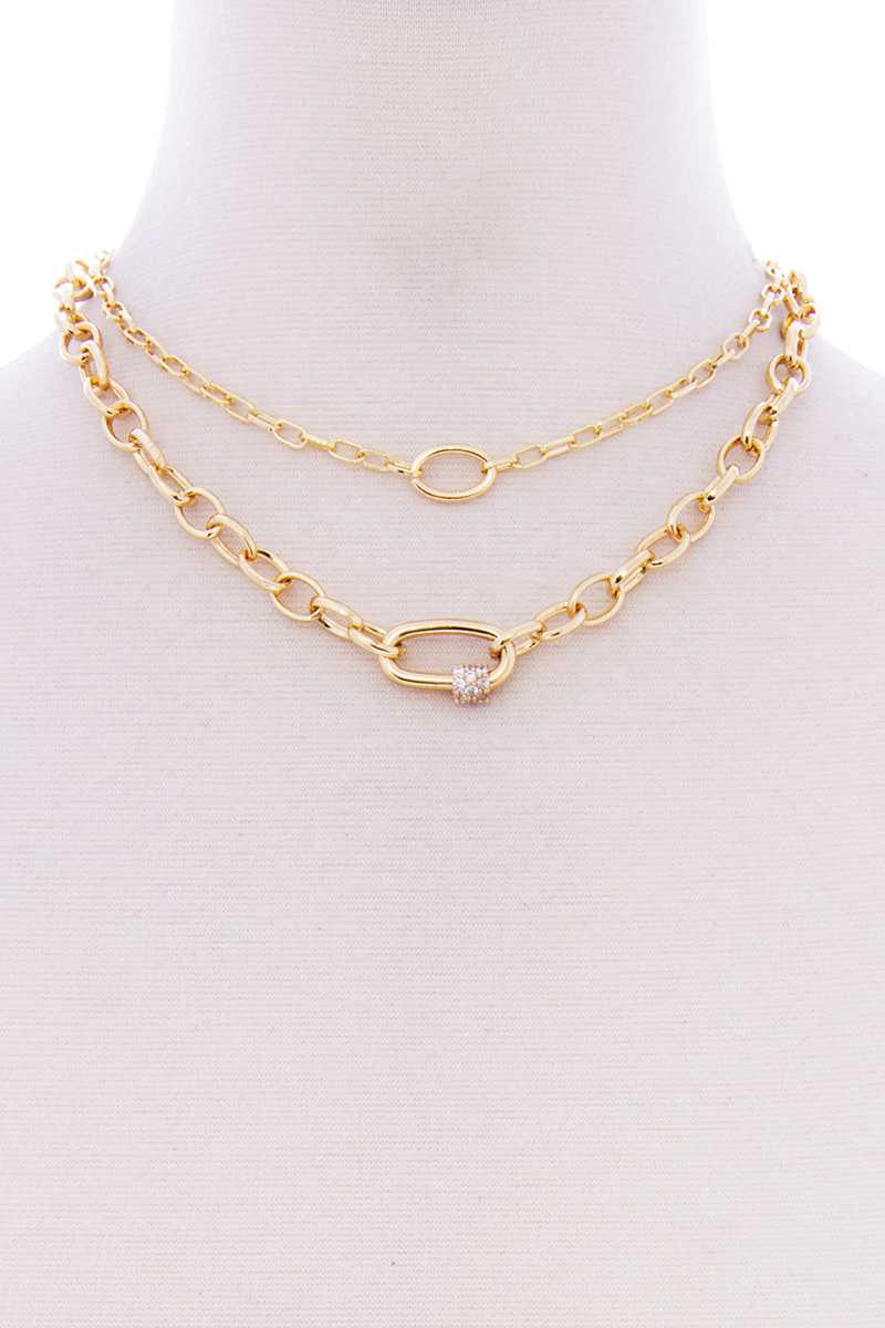 2 Layered Metal Oval Stone Point Chain Necklace