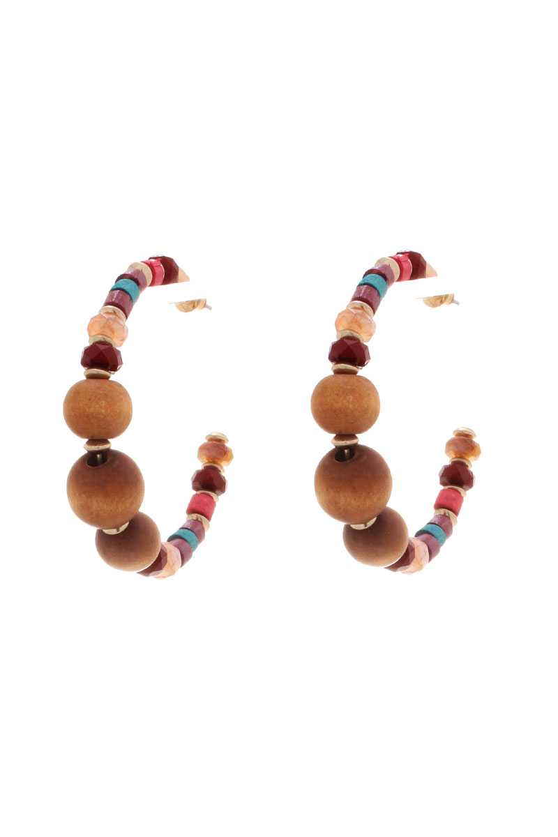 Wood Bead Open Hoop Earring