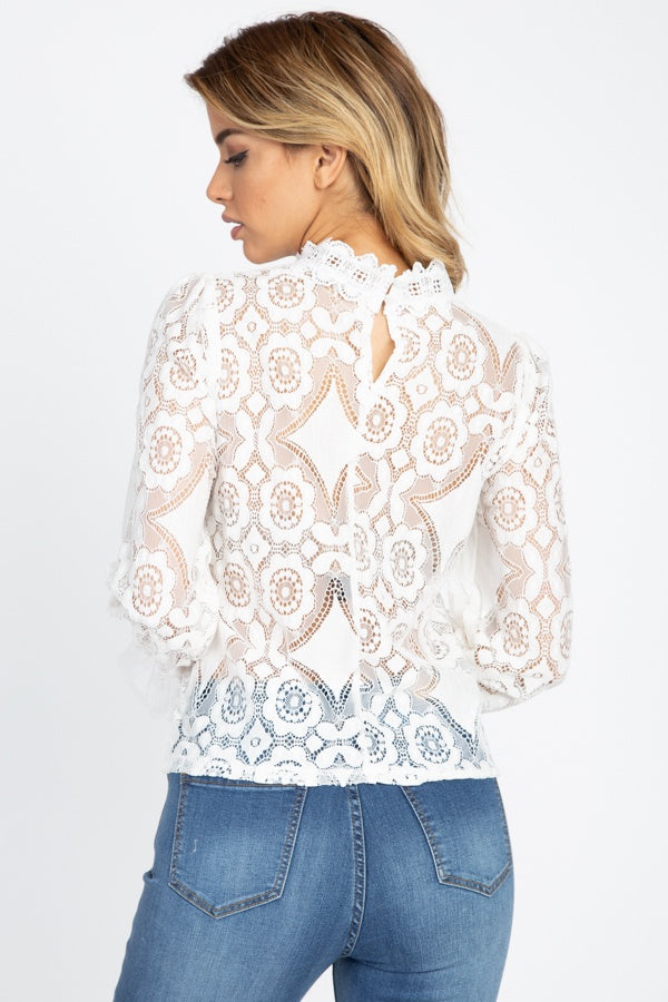 Sheer Floral & Geo Crochet Lace Top