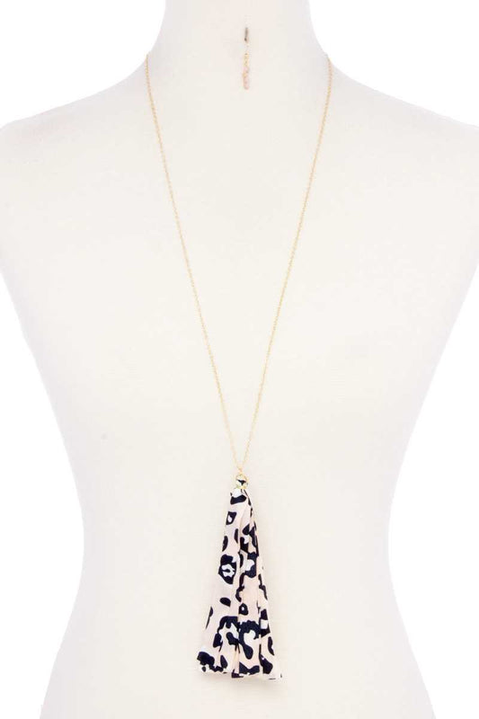 Animal Print Fabric Tassel Necklace