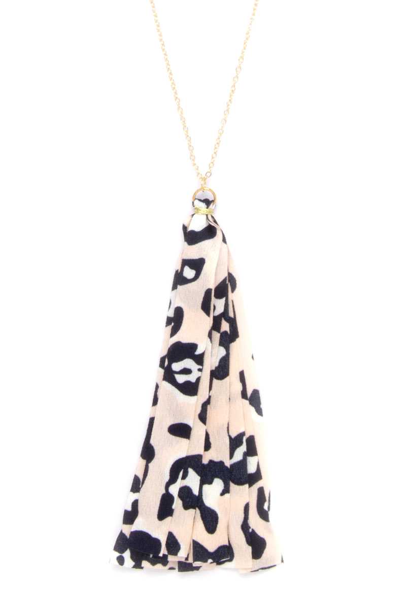 Animal Print Fabric Tassel Necklace