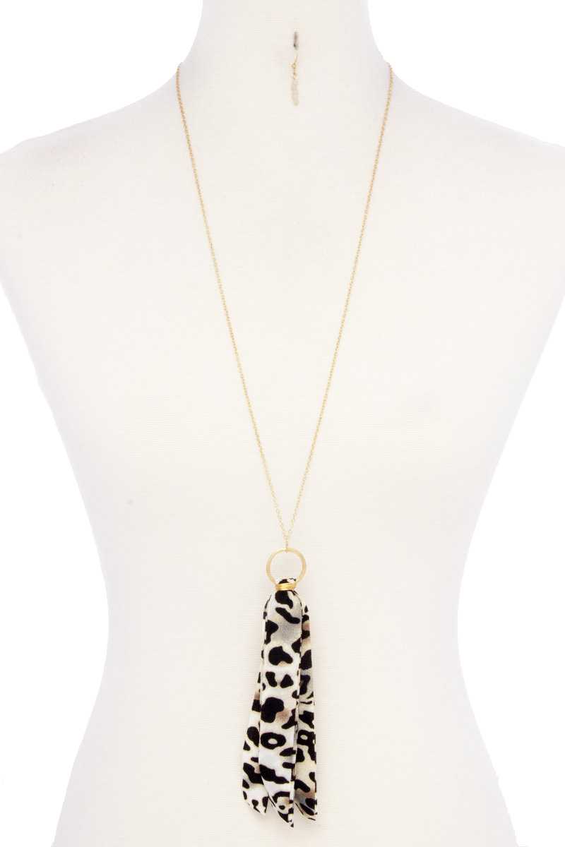 Animal Print Fabric Tassel Necklace