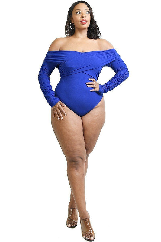 Plus Solid Cross Wrapped Long Sleeve Bodysuit