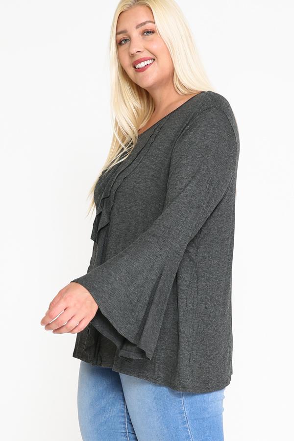 Long Bell Sleeve Ruffle Keyhole