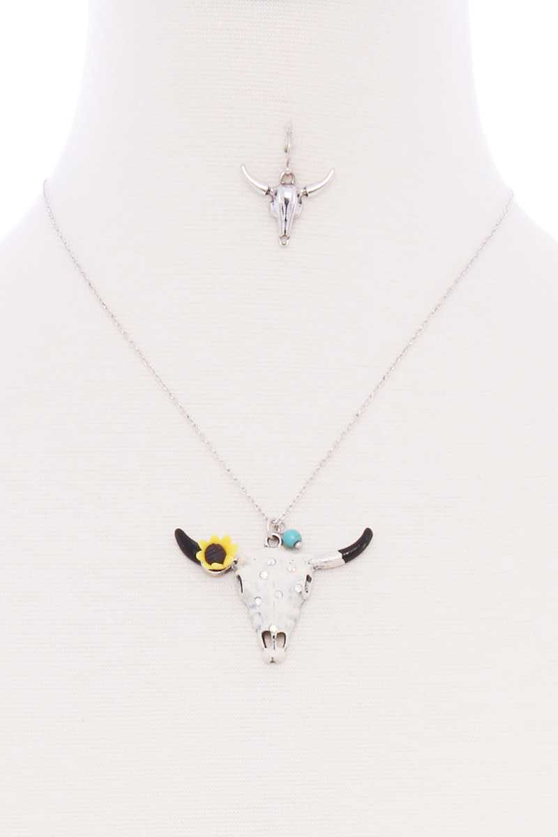 Cattle Skull Sunflower Pendant Necklace