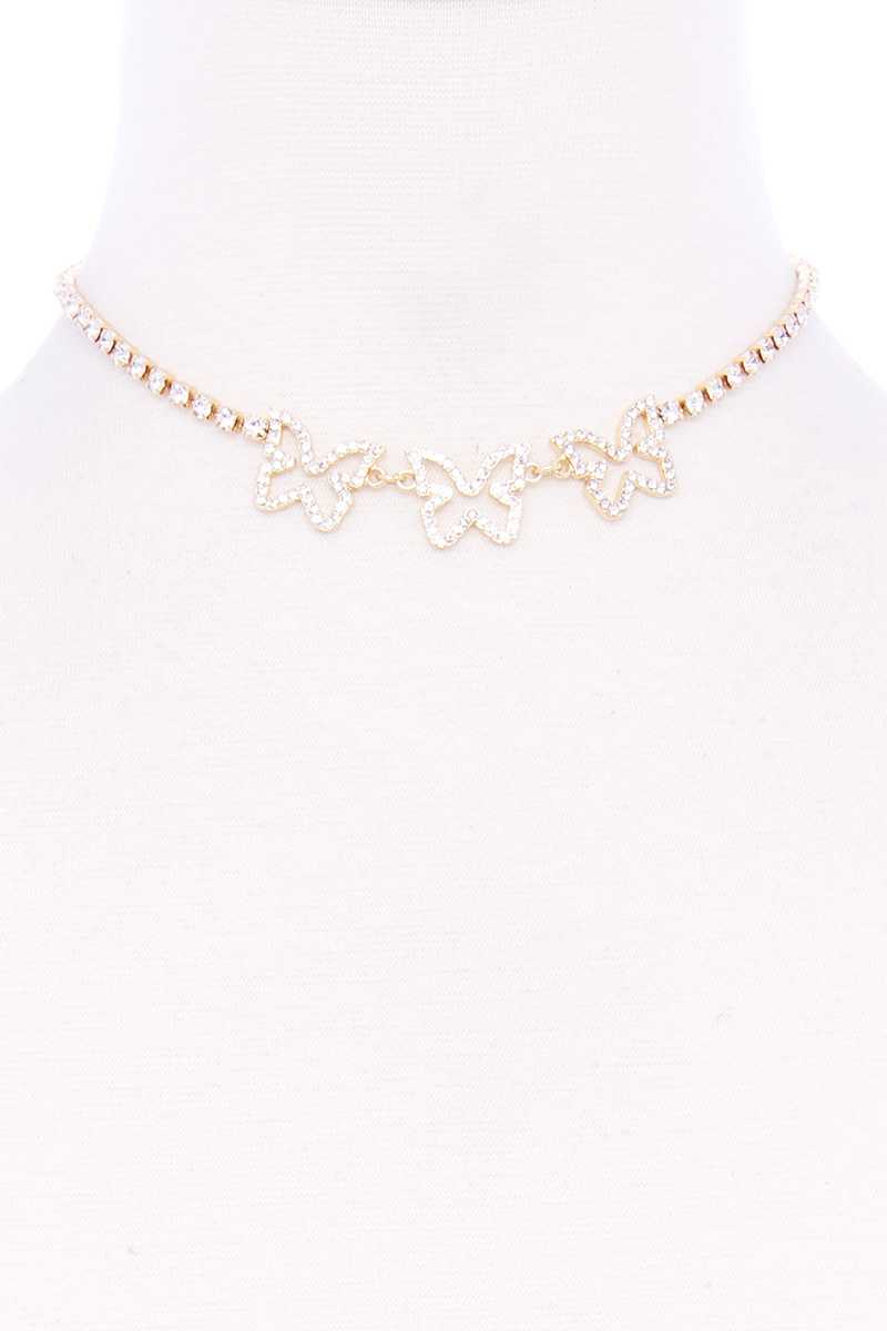 Rhinestone Triple Butterfly Short Necklace