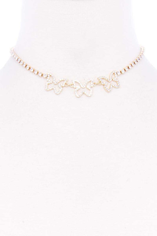 Rhinestone Triple Butterfly Short Necklace