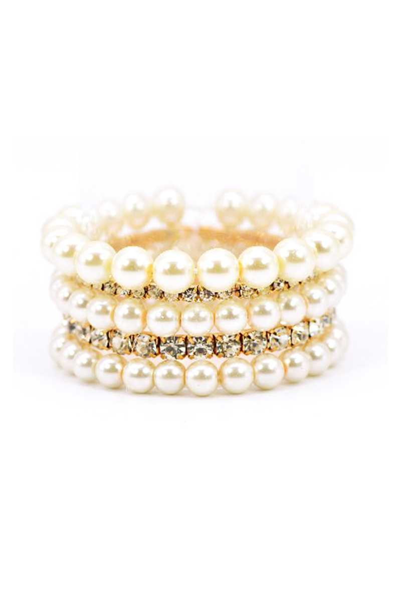 Pearl And Rhinestone Multi Stretch Bracelet