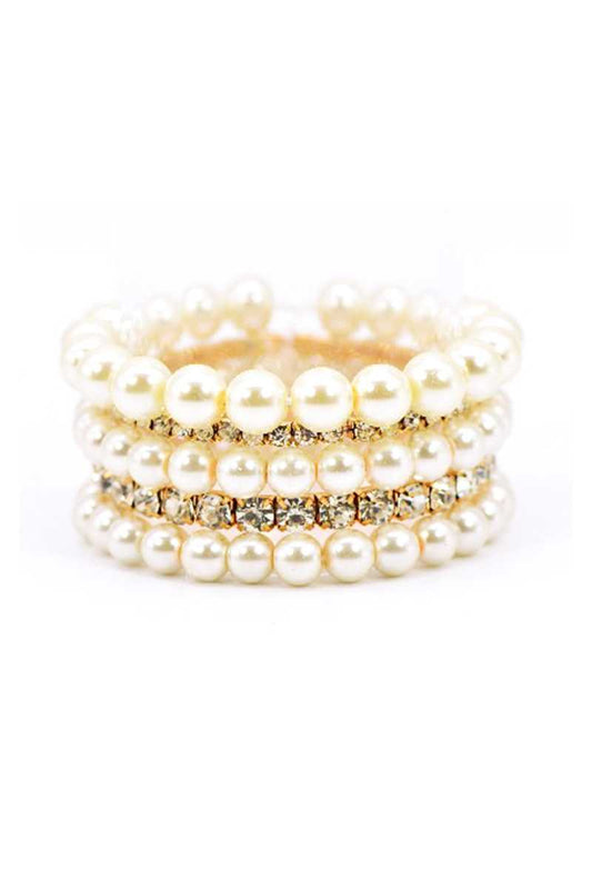 Pearl And Rhinestone Multi Stretch Bracelet