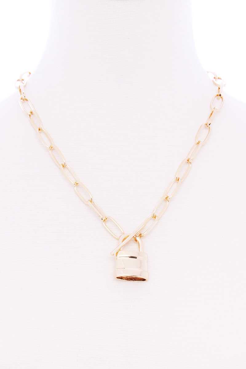 Locker Pendant Toggle Clasp Metal Necklace