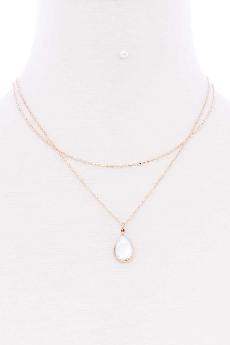 2 Layered Teardrop Pendant Multi Metal Necklace