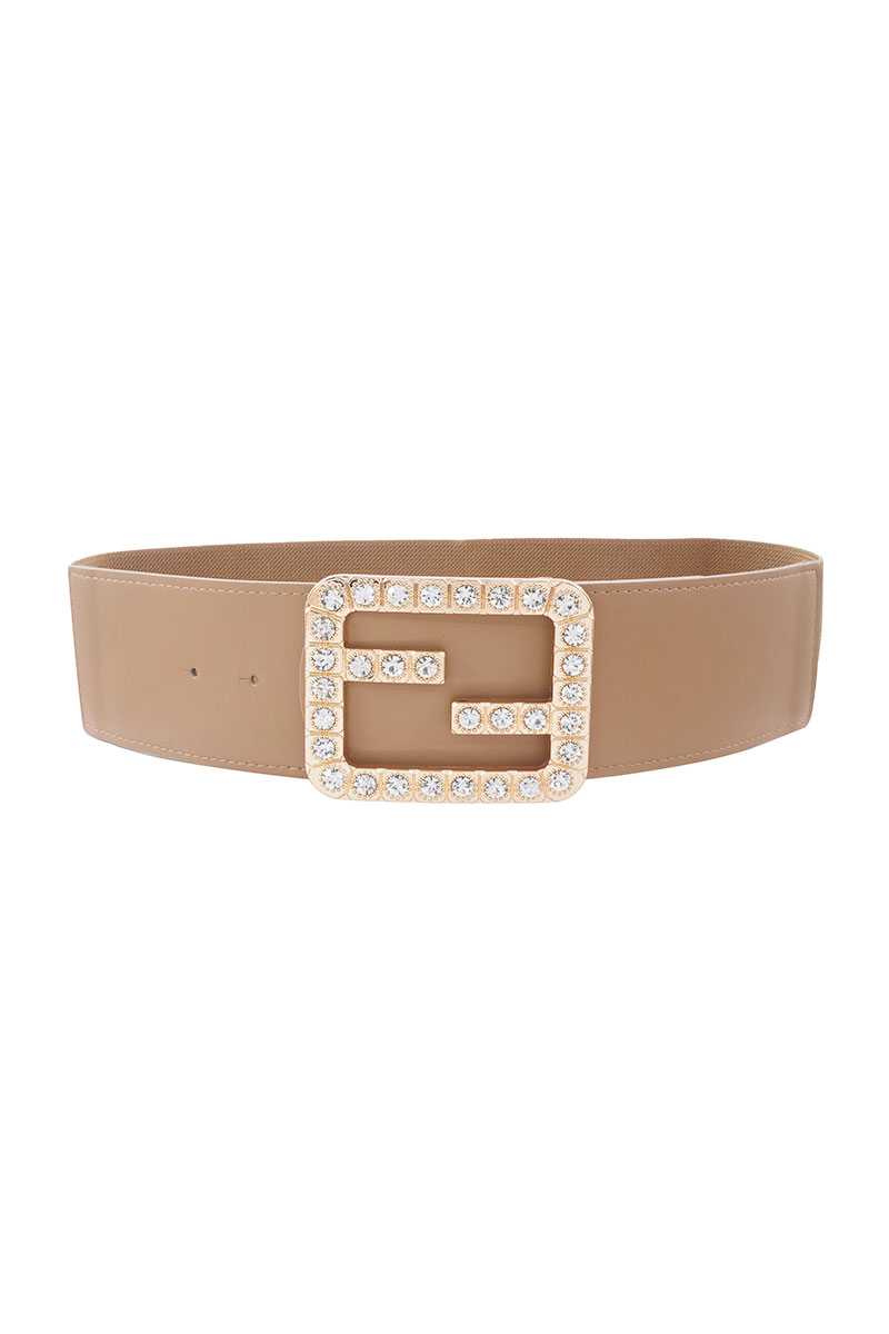 2fb Rhinestone Buckle Elastic Belt