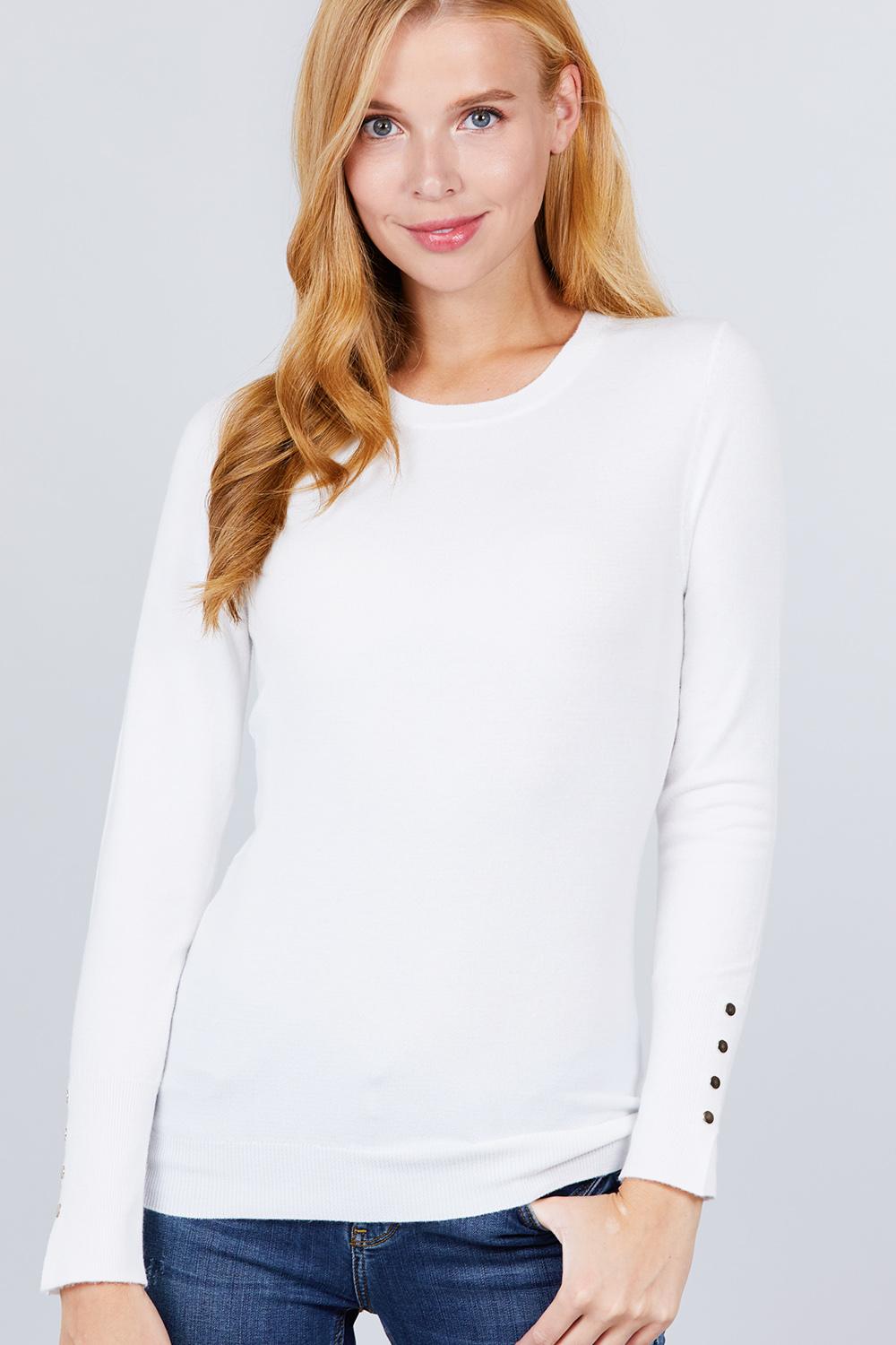 Crew Neck Sweater W/rivet Button